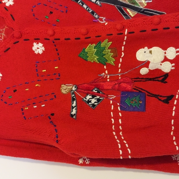 Designers Originals Studio Joy Holiday Shopping Cardigan Sweater Size XL Red - Picture 2 of 16